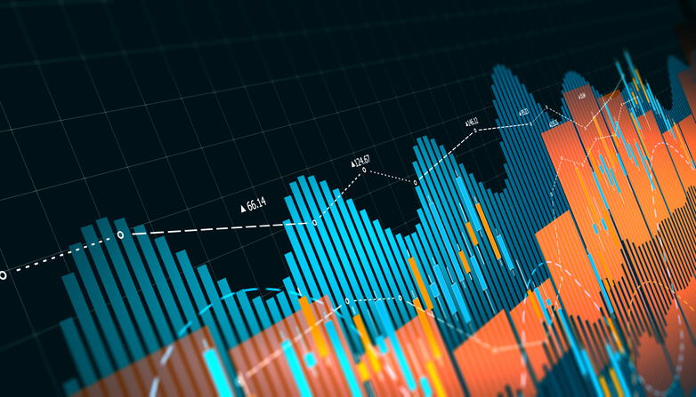 Complex data visualization graphic presenting trend lines.